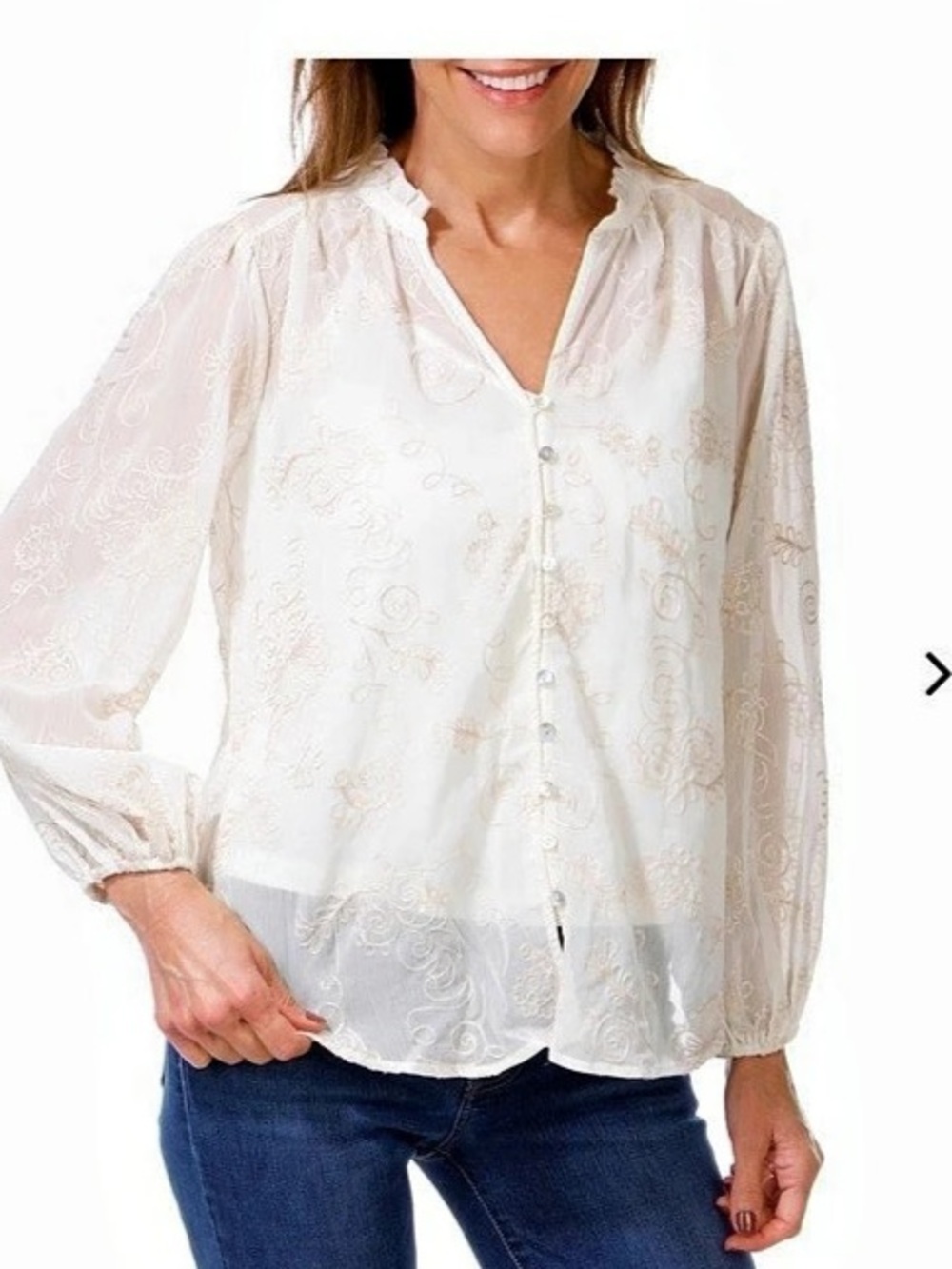 FIGUEROA & FLOWER Embroidered Button Down Top Cream PXL